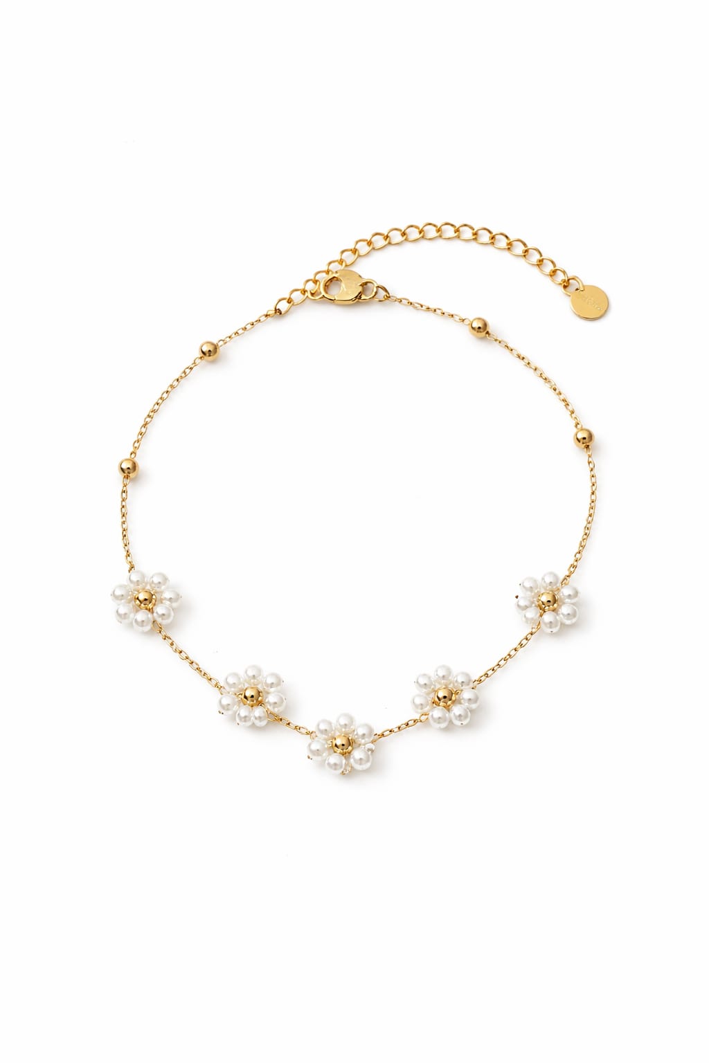 Enkelbandje bloemen beige